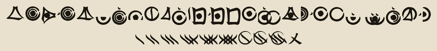 A specimen of the Arram Script: a row of geometric, block-like glyphs above a row of numerals.